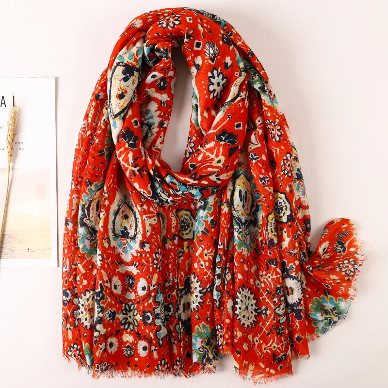 Large Printed Tassel Scarf & Shawl – Cotton Blend Hijab, Beach Wrap & Stole for Women (43 Colors)