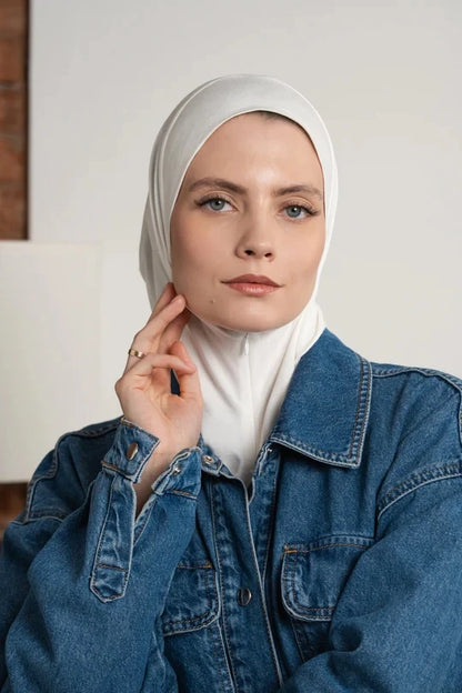 Women's Zipper Hijab Inner Cap – Milk Silk Modal Underscarf with Chain Detail