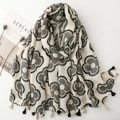 Printed Tassel Hijab Scarf & Shawl for Women | 88×180cm Bohemian Wrap | 60 Designs