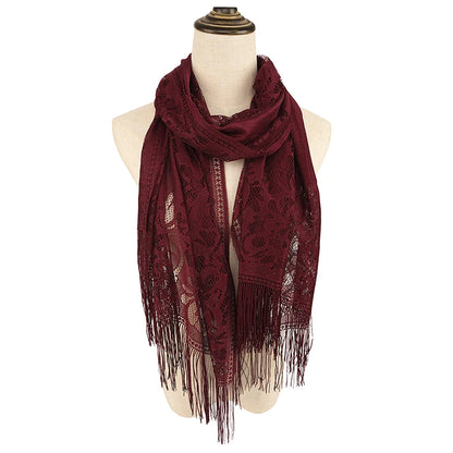 Floral Lace Tassel Scarf – Fringe Shawl & Muslim Hijab for Women | 5 Colors