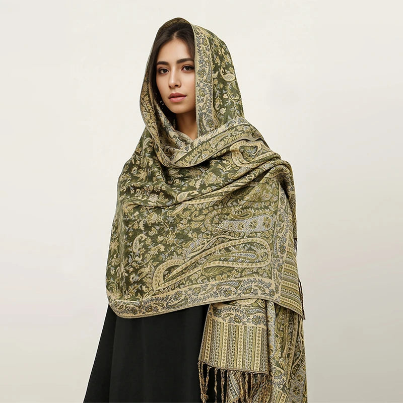 Women's Embroidered Pashmina Hijab Scarf – Soft Cashmere-Feel Shawl