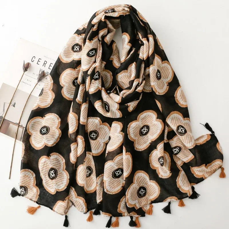 Printed Tassel Hijab Scarf & Shawl for Women | 88×180cm Bohemian Wrap | 60 Designs