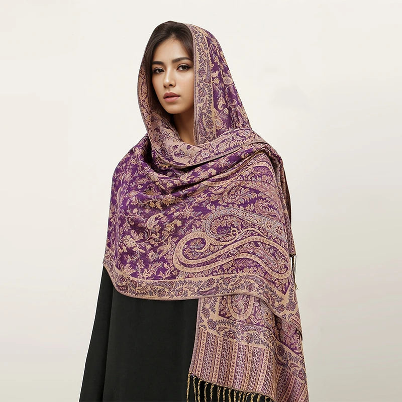 Women's Embroidered Pashmina Hijab Scarf – Soft Cashmere-Feel Shawl