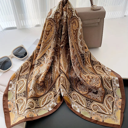 Paisley Print Square Silk-Feel Scarf – Lightweight Neck & Head Wrap for Women (32 Colors)