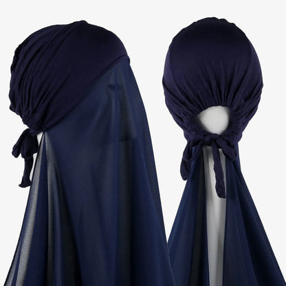 Women's Instant Hijab Bonnet with Chiffon Shawl – 2-in-1 Cap & Scarf