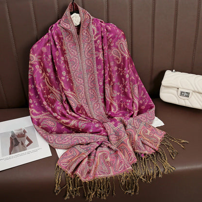 Women's Embroidered Pashmina Hijab Scarf – Soft Cashmere-Feel Shawl