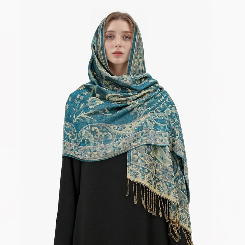 Women's Embroidered Pashmina Hijab Scarf – Soft Cashmere-Feel Shawl