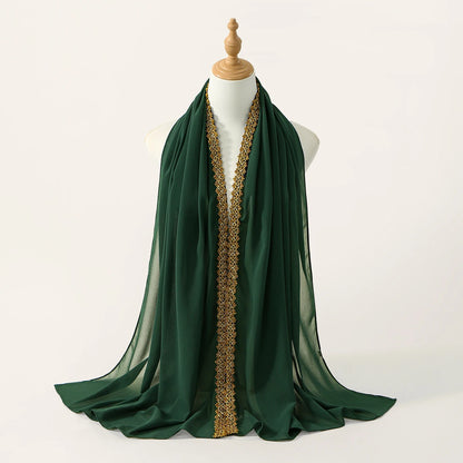 Chiffon Hijab Scarf with Lace & Sequin Detail