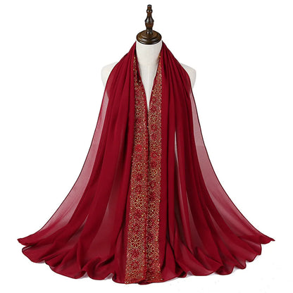 Women's Beaded Lace Chiffon Hijab Scarf – Elegant Islamic Headscarf