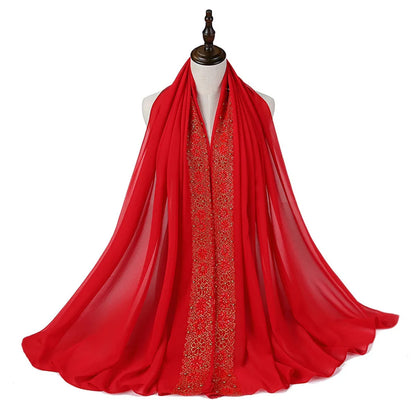 Women's Beaded Lace Chiffon Hijab Scarf – Elegant Islamic Headscarf