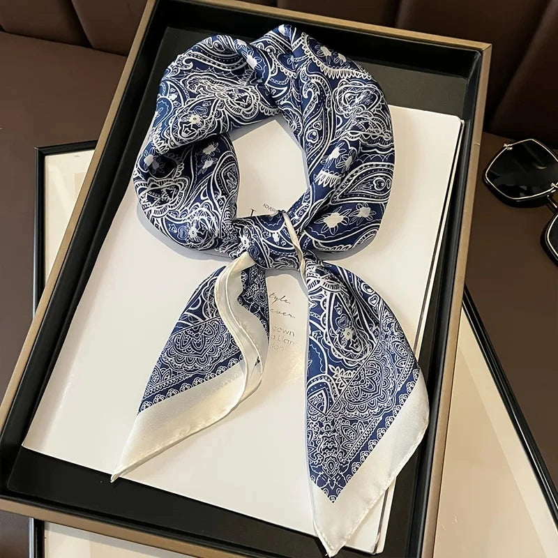 Paisley Print Square Silk-Feel Scarf – Lightweight Neck & Head Wrap for Women (32 Colors)
