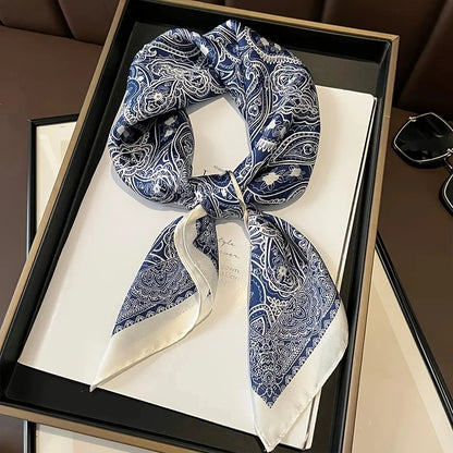 Paisley Print Square Silk-Feel Scarf – Lightweight Neck & Head Wrap for Women (32 Colors)