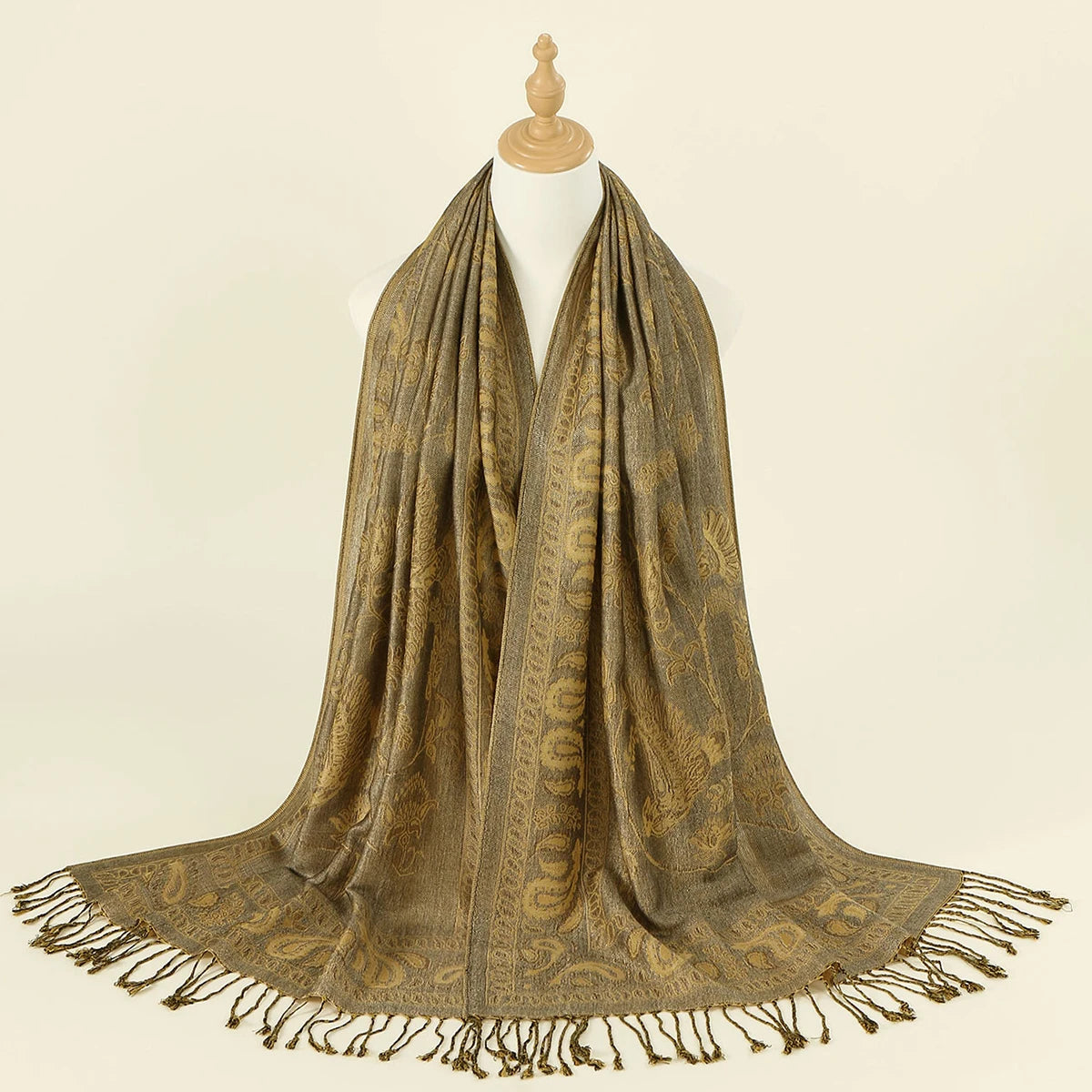 Women's Jacquard Tassel Hijab Scarf – Floral Pashmina Shawl