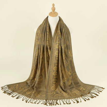 Women's Jacquard Tassel Hijab Scarf – Floral Pashmina Shawl