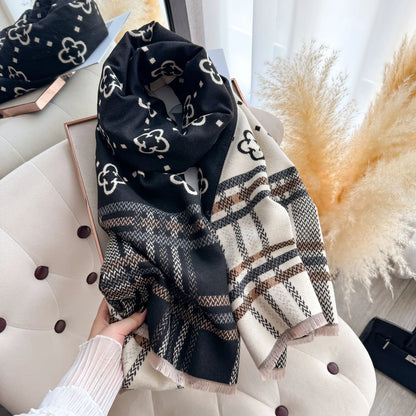 Plaid Blanket Scarf & Shawl – Thick Winter Wrap & Hijab for Women | Black & Pink