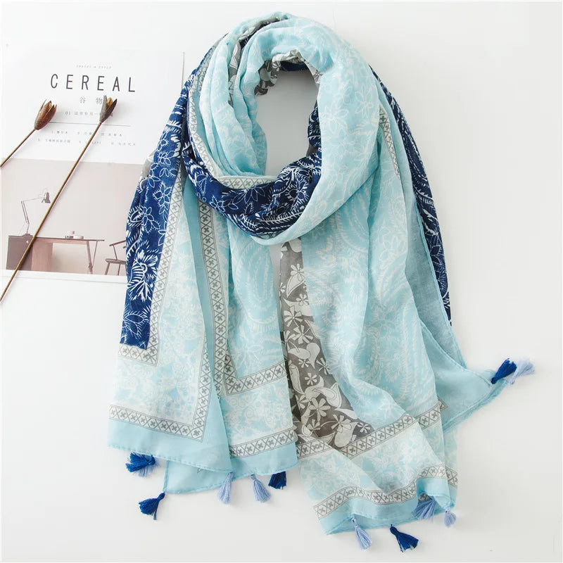 Printed Cotton Tassel Scarf – Large 180x90cm Hijab, Shawl & Beach Wrap (43 Colors)