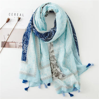 Large Printed Tassel Scarf & Shawl – Cotton Blend Hijab, Beach Wrap & Stole for Women (43 Colors)