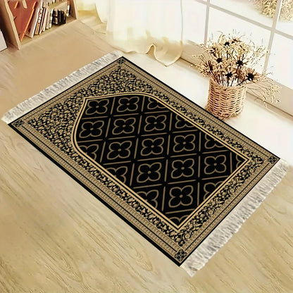 Luxury Black & Gold Floral Prayer Mat – Portable Non-Slip Islamic Rug | Indoor, Outdoor & Pilgrimage | 2 Sizes