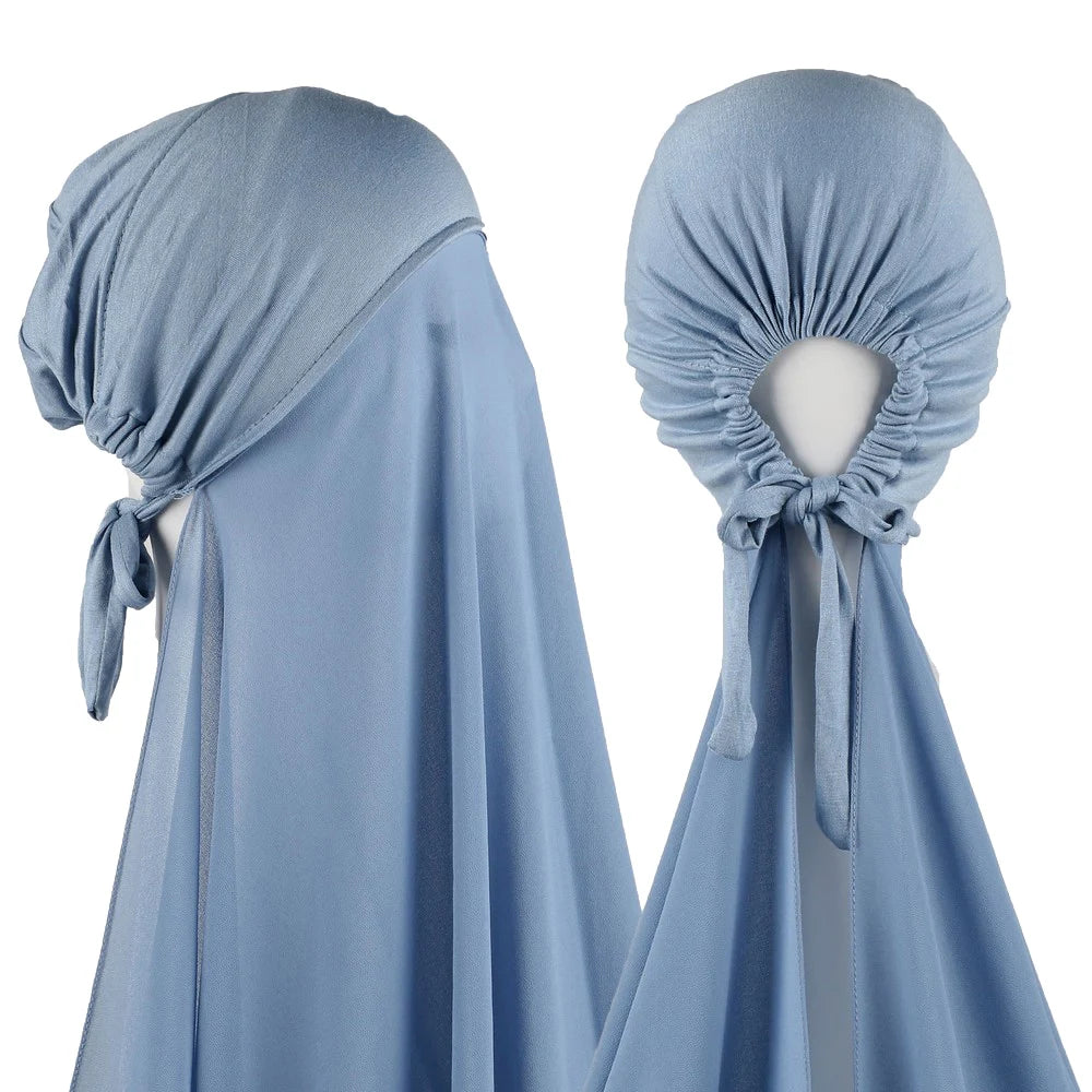 Women's Instant Hijab Bonnet with Chiffon Shawl – 2-in-1 Cap & Scarf