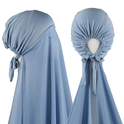 Women's Instant Hijab Bonnet with Chiffon Shawl – 2-in-1 Cap & Scarf