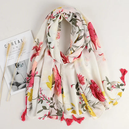 Large Printed Tassel Scarf & Shawl – Cotton Blend Hijab, Beach Wrap & Stole for Women (43 Colors)