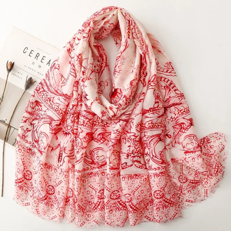 Printed Tassel Hijab Scarf & Shawl for Women | 88×180cm Bohemian Wrap | 60 Designs