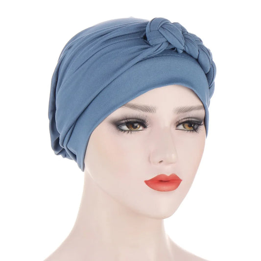Braid Knit Turban Bonnet – Muslim Head Wrap Cap for Women (20 Colors)