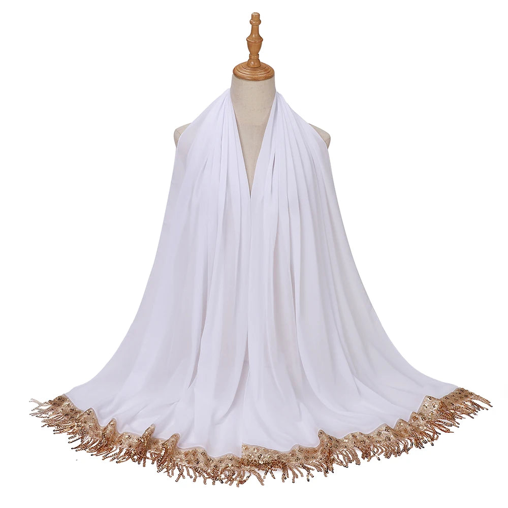 Women's Sequin Tassel Chiffon Hijab – Luxury Long Scarf & Shawl