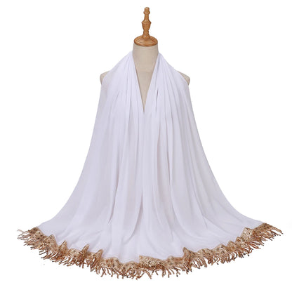 Women's Sequin Tassel Chiffon Hijab – Luxury Long Scarf & Shawl