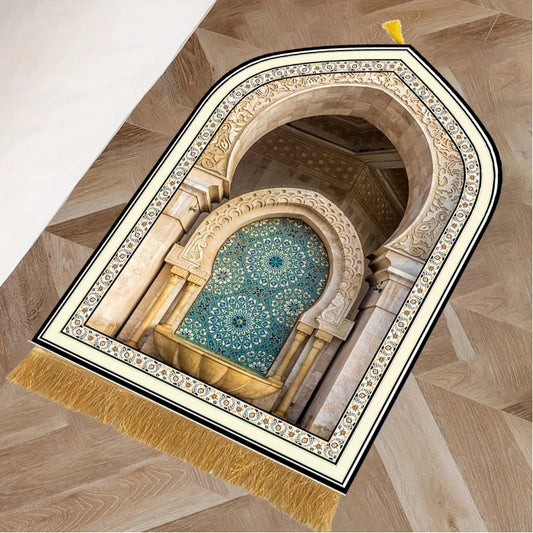 Arch Style Prayer Mat – Soft Flannel Non-Slip Muslim Worship Rug | 70×110cm | Indoor & Outdoor