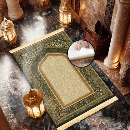 Premium Sponge-Cushioned Prayer Mat with Tassels – Anti-Slip Soft Muslim Worship Rug | Home & Travel | 2 Sizes