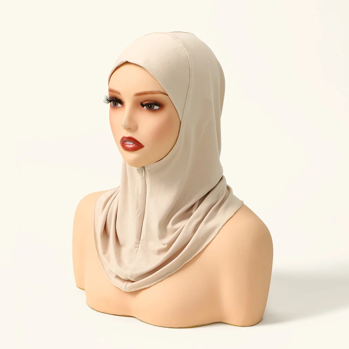 Women's Zipper Hijab Inner Cap – Milk Silk Modal Underscarf with Chain Detail