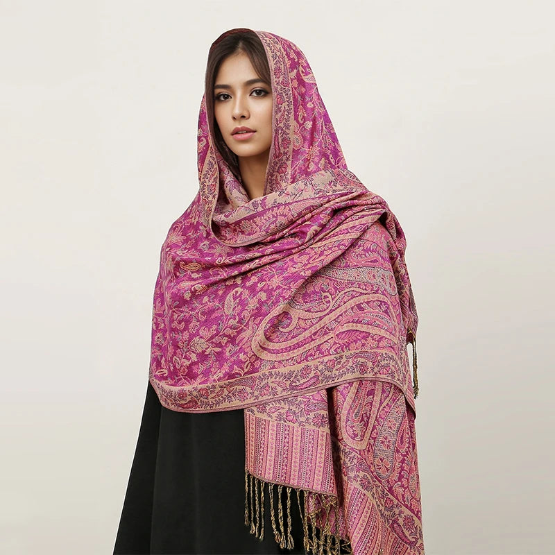 Women's Embroidered Pashmina Hijab Scarf – Soft Cashmere-Feel Shawl