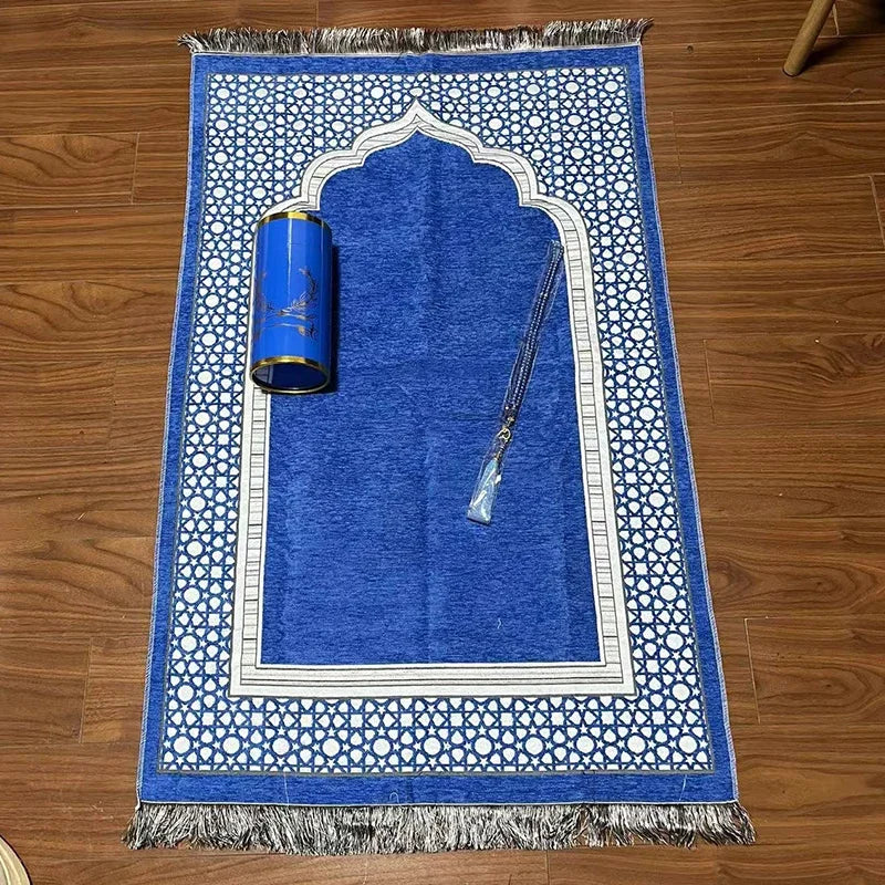 3-Piece Muslim Prayer Mat Set – Prayer Rug, Carry Bag & Tasbih Beads | Ramadan & Hajj Gift