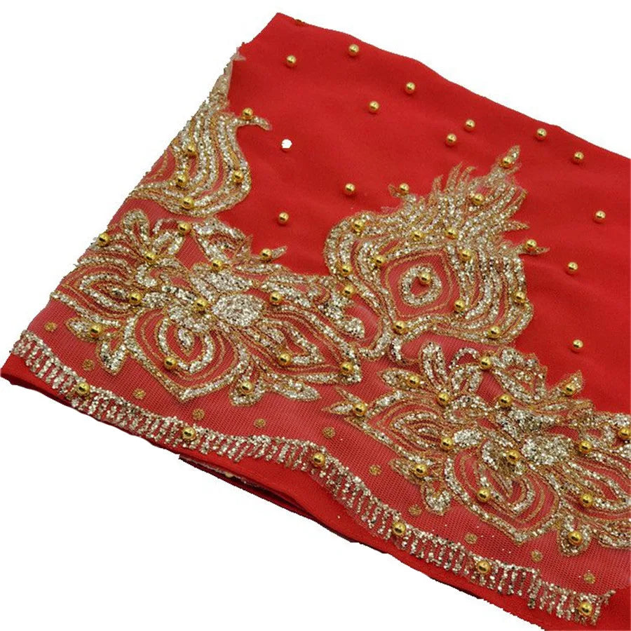 Women's Shimmer Chiffon Hijab Scarf – Gold Glitter & Bead Party Shawl