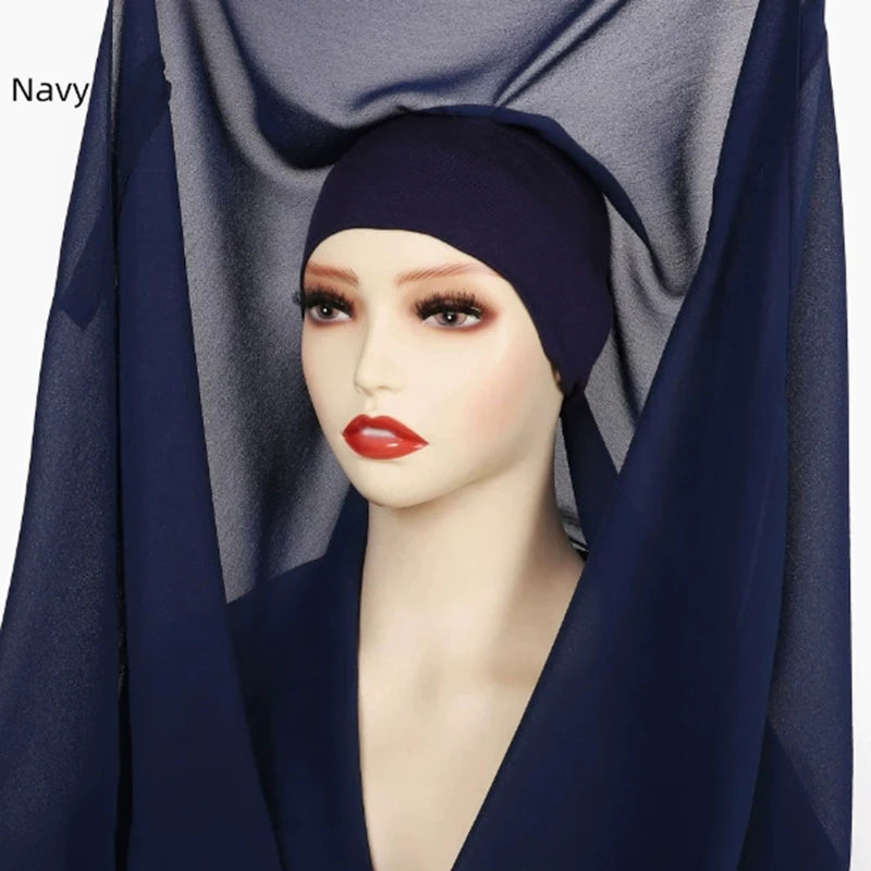 Magnetic Chiffon Hijab with Built-In Magnets & Undercap – Solid Color Easy Wear (18 Colors)