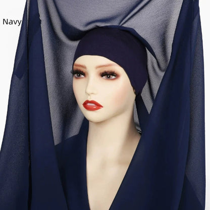 Magnetic Chiffon Hijab with Built-In Magnets & Undercap – Solid Color Easy Wear (18 Colors)