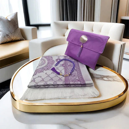 3-Piece Muslim Prayer Mat Set – Prayer Rug, Carry Bag & Tasbih Beads | Ramadan & Hajj Gift