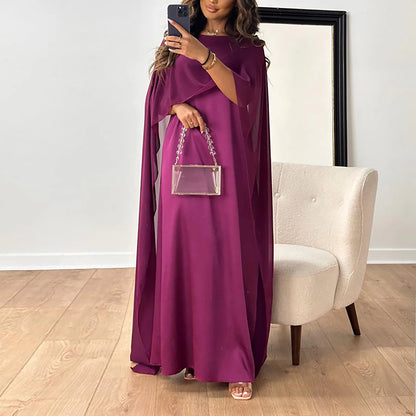 Satin Hooded Abaya - Batwing Sleeve Pullover Dress