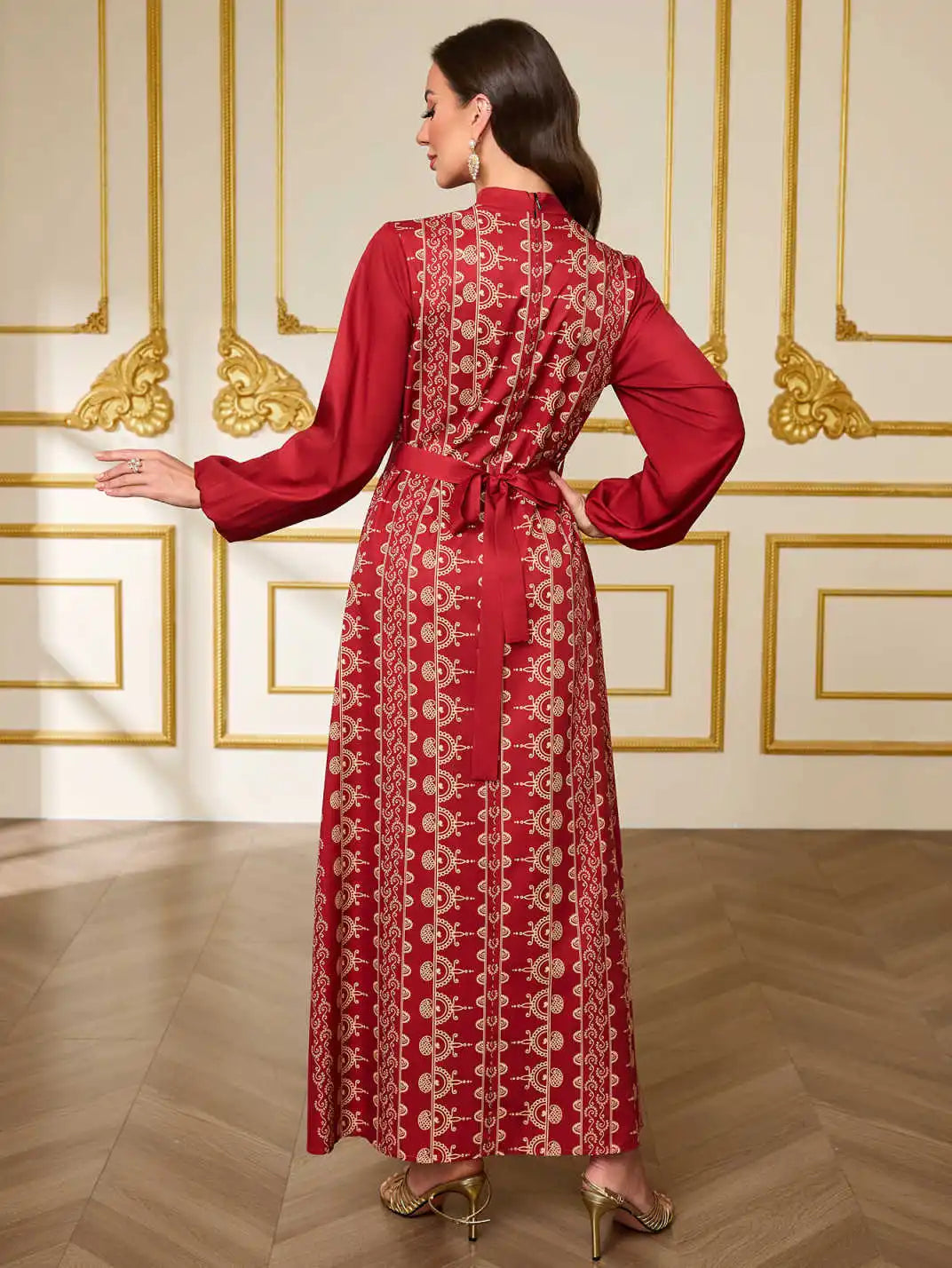 Moroccan Kaftan Abaya - Floral Appliqué Maxi Dress