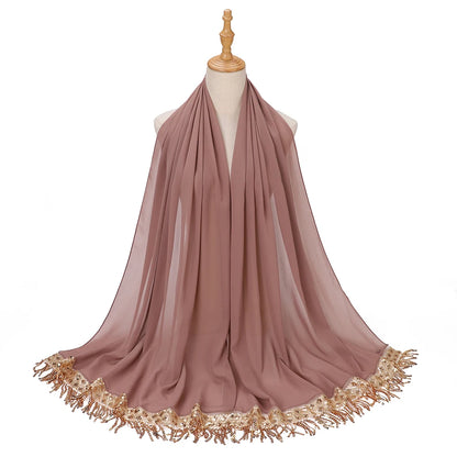 Women's Sequin Tassel Chiffon Hijab – Luxury Long Scarf & Shawl