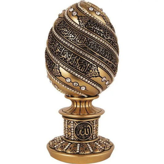 Ayatul Kursi Gold & Black Egg Sculpture – Rhinestone Islamic Home Decor | 7in