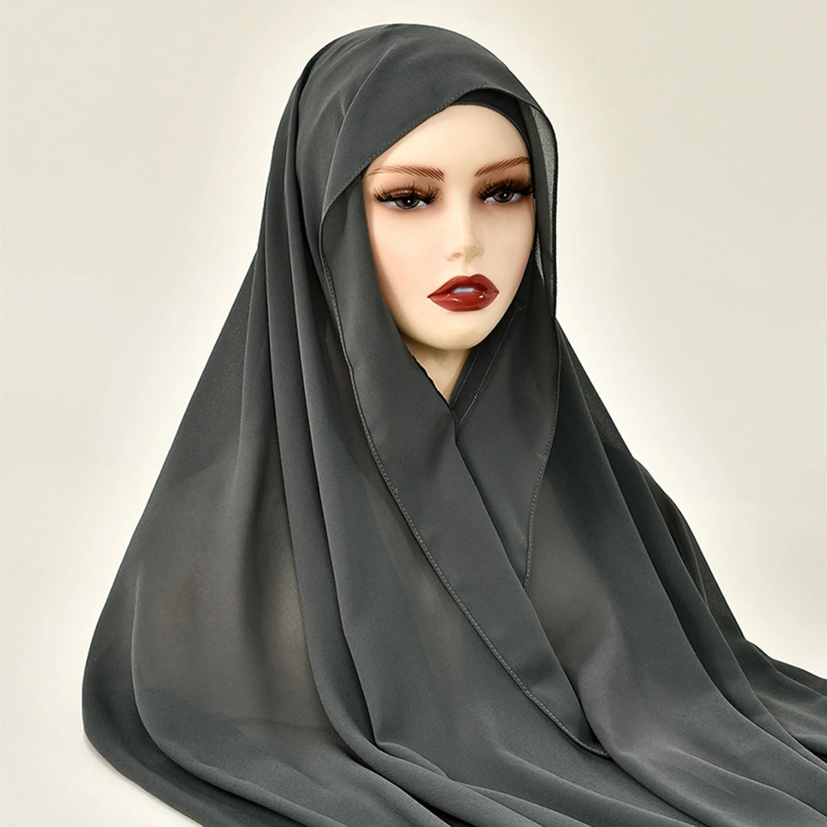Magnetic Chiffon Hijab with Built-In Magnets & Undercap – Solid Color Easy Wear (18 Colors)