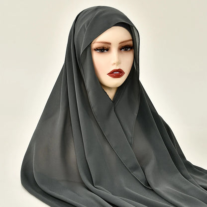 Magnetic Chiffon Hijab with Built-In Magnets & Undercap – Solid Color Easy Wear (18 Colors)