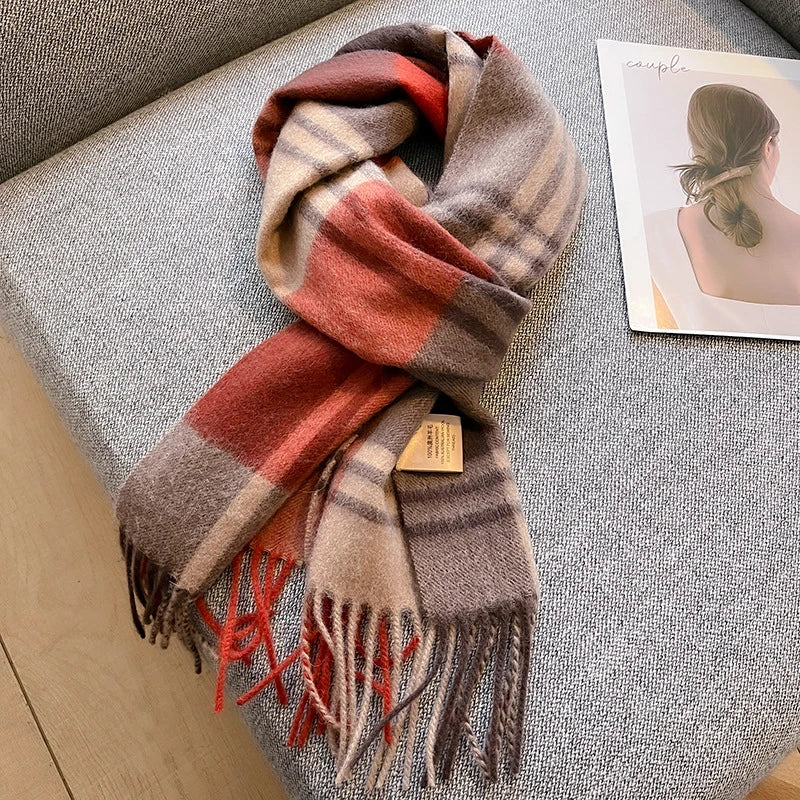 100% Wool Plaid Winter Scarf & Shawl – Long Warm Wrap & Hijab for Women (47 Colors)