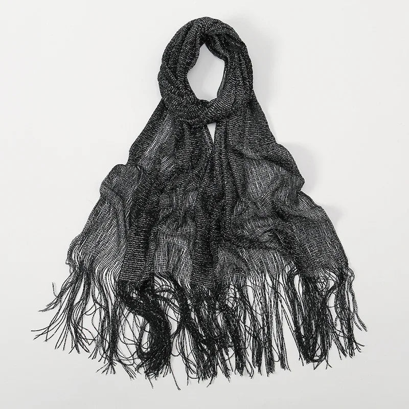 Shiny Silk Hijab Scarf & Evening Shawl for Women | Lace Tassel Party Wrap | 6 Colors
