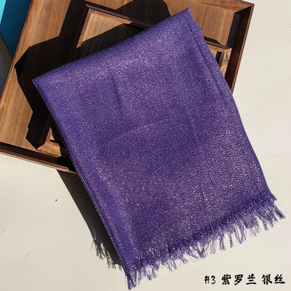 Shiny Fringe Hijab Shawl - 200x80cm Rayon Solid Color Women's Head Wrap