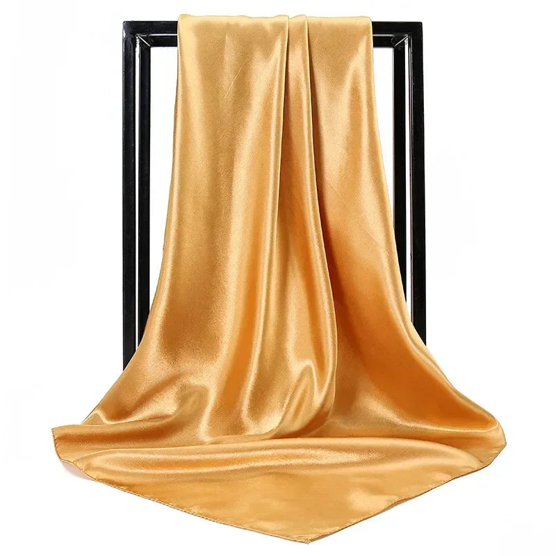 Satin Silk Square Hijab Scarf for Women | 90×90cm Shiny Solid Wrap | 32 Colors