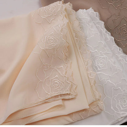 Floral Rose Embroidery Chiffon Hijab, 70 x 175 cm