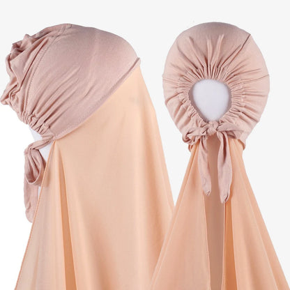 Women's Instant Hijab Bonnet with Chiffon Shawl – 2-in-1 Cap & Scarf
